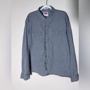 Wrangler Men’s Indigo Striped Denim Long Sleeve Shirt Brown Pearl Snaps  Size XL